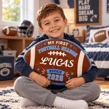 Load image into Gallery viewer, Personalized Football Shaped Pillow Custom Name Year Gift for Kids
