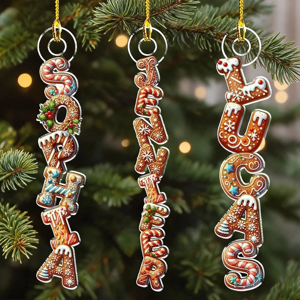 Personalized Gingerbread Letter Acrylic Ornament Gift for Kids and Family