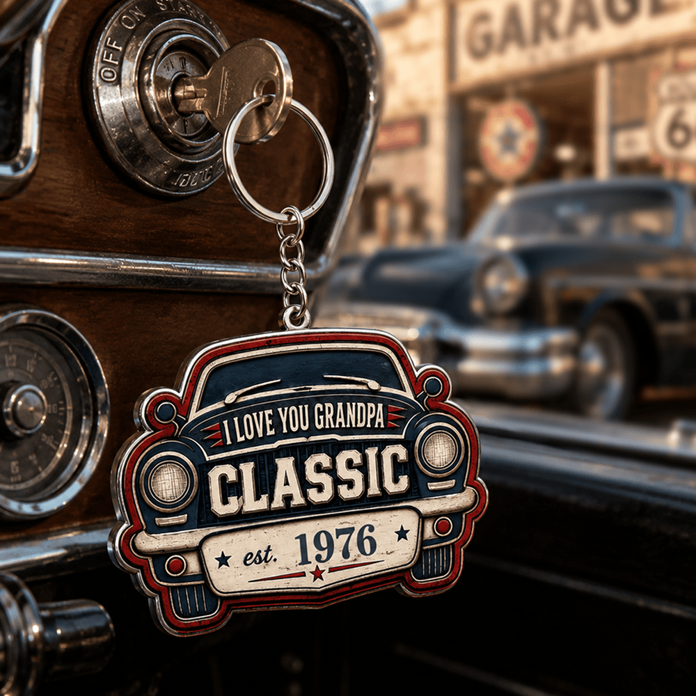 Personalized Vintage Car Keychain Custom Year Gift for Dad