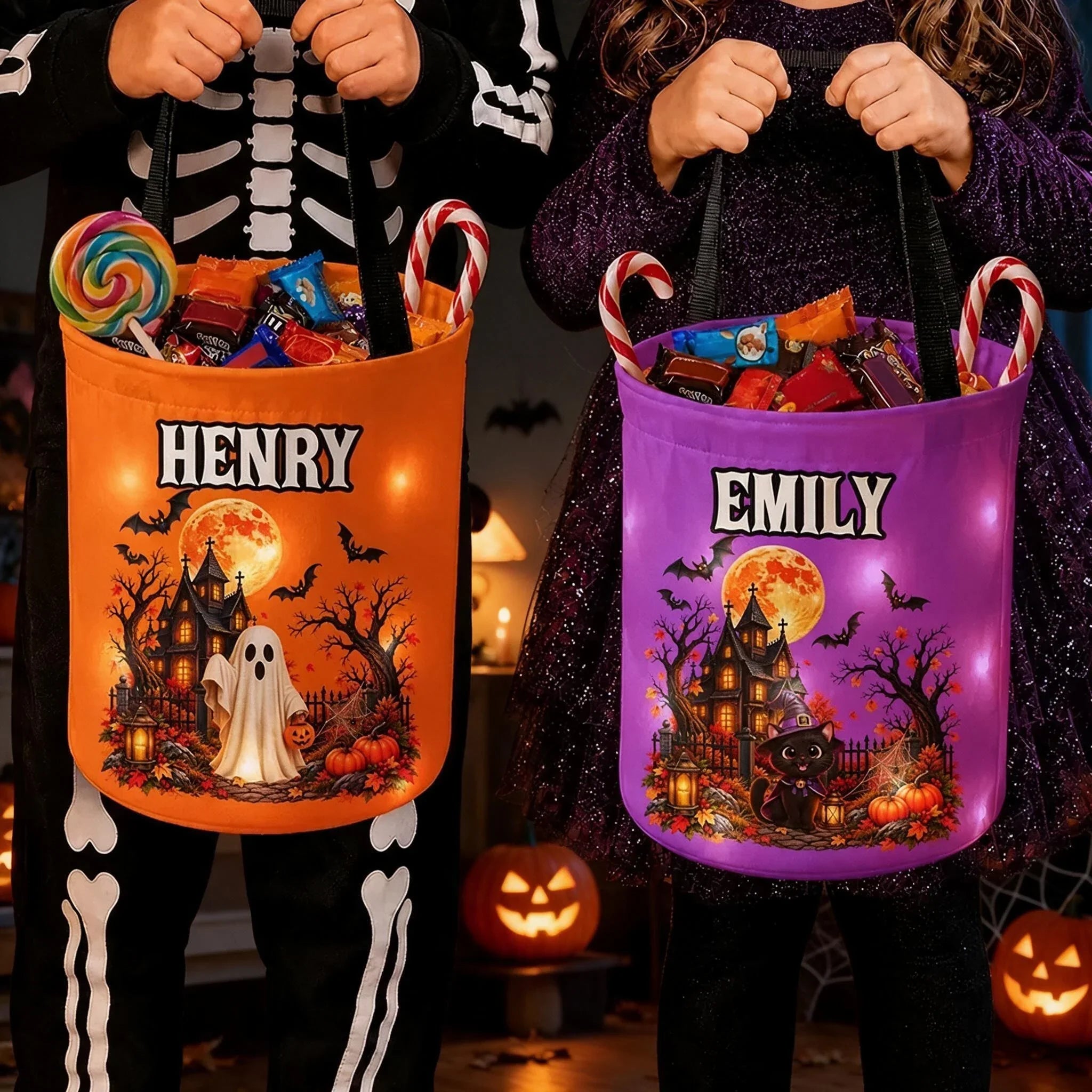 Personalized LED Light Up Halloween Basket for Kids