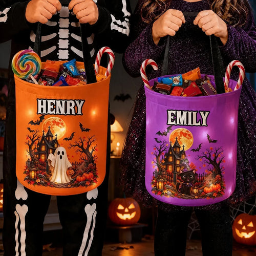 Personalized LED Light Up Halloween Basket for Kids