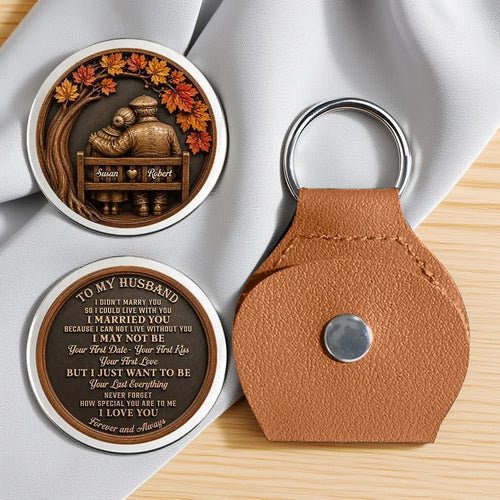 Personalized Pocket Hug Keychain Gift for Husband Autumn Couple