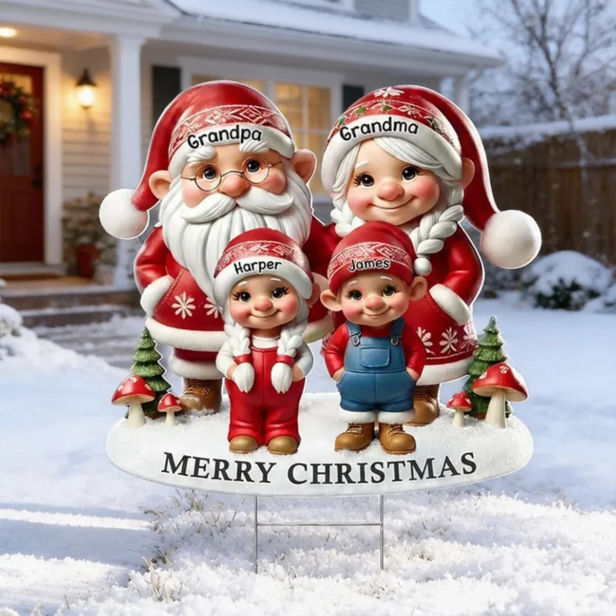 Personalized Christmas Gnome Yard Sign for Grandparents & Kids