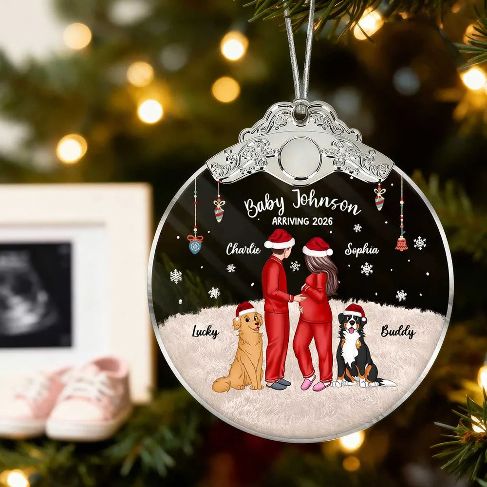 Personalized Family Christmas Ornament with Pets - Baby Announcement 2026 Ornament MagicInPrints