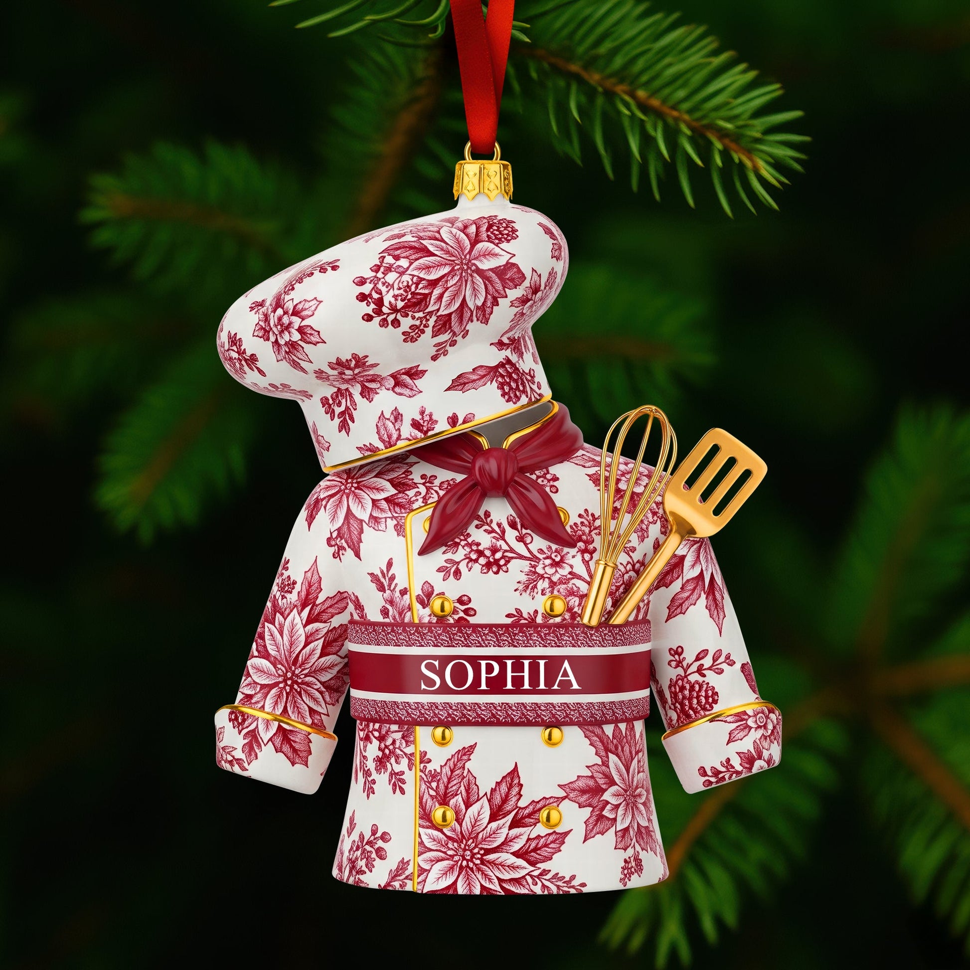 Elevate Your Holiday Spirit! Personalized Toile de Jouy Christmas Ornament - Custom Gift for Chefs, Food Lovers, and Home Cooks Ornament MagicInPrints