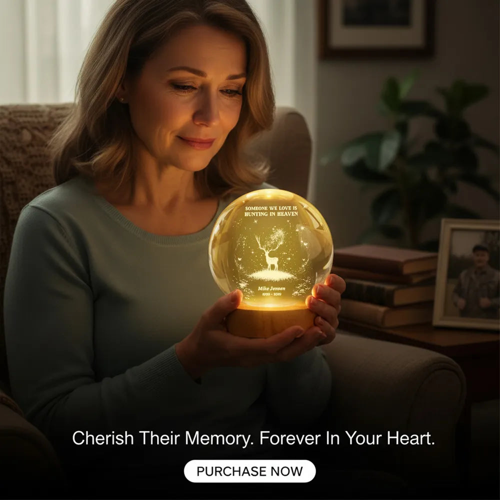 Personalized Memorial LED Crystal Ball Lamp for Hunters - Remembrance Gift Lamp MagicInPrints