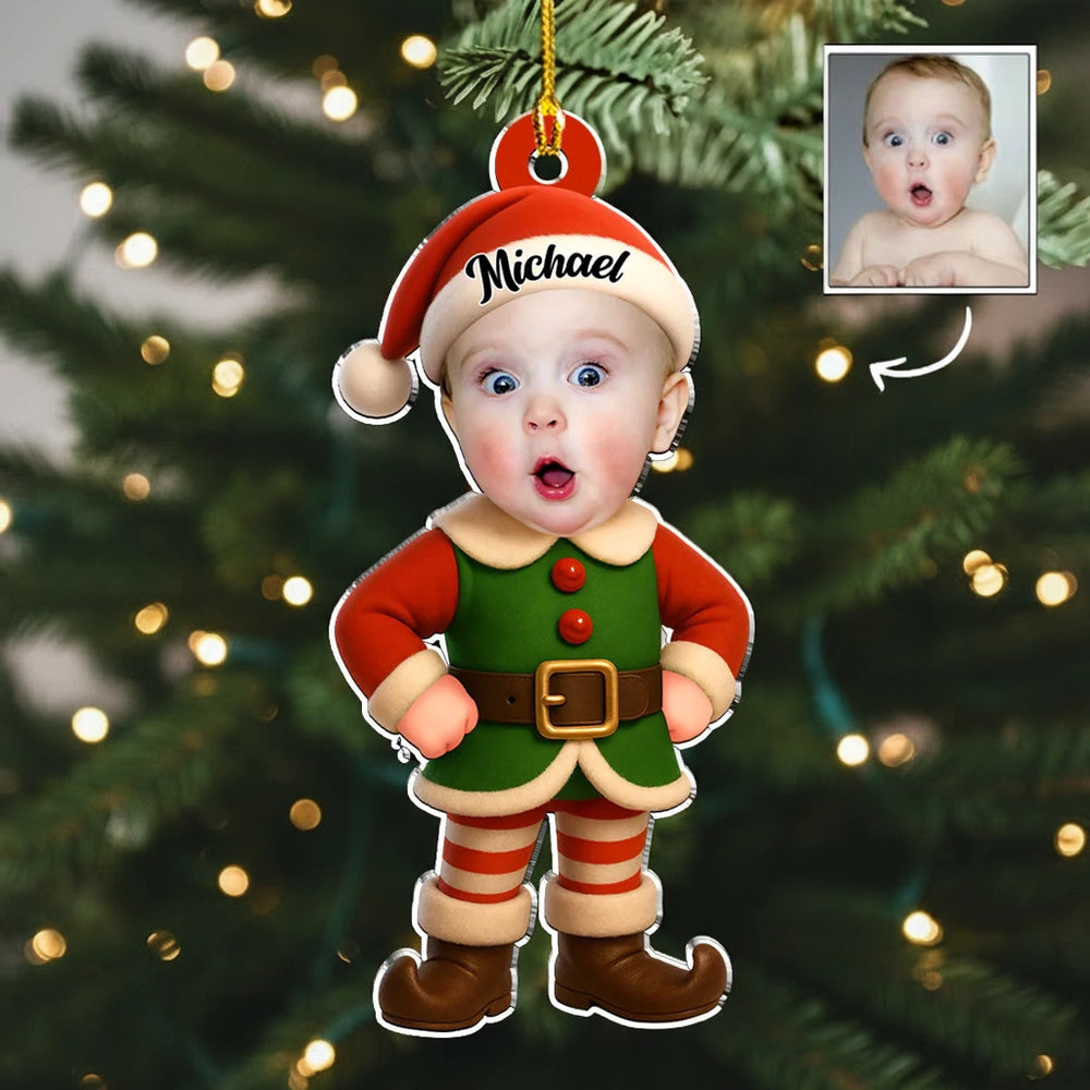 Personalized Baby Elf Christmas Ornament for Kids - Holiday Decoration Ornament MagicInPrints