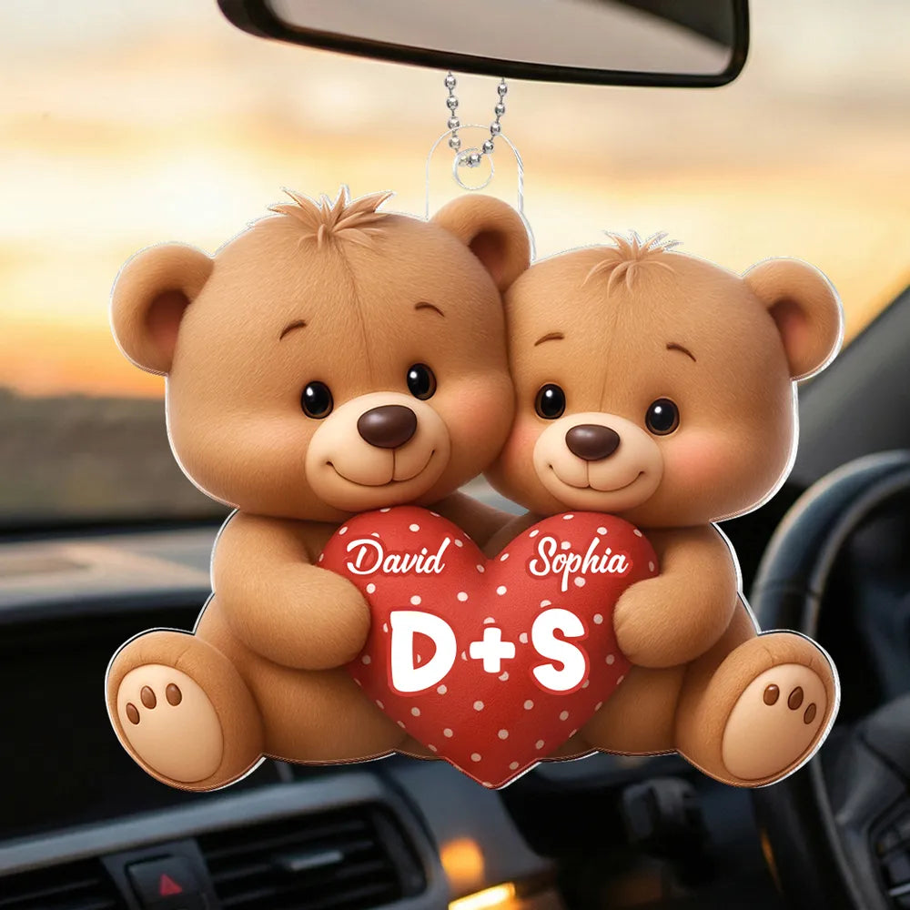 Personalized Teddy Bear Car Hanging Ornament for Couples - Romantic Gift Car Hanger MagicInPrints