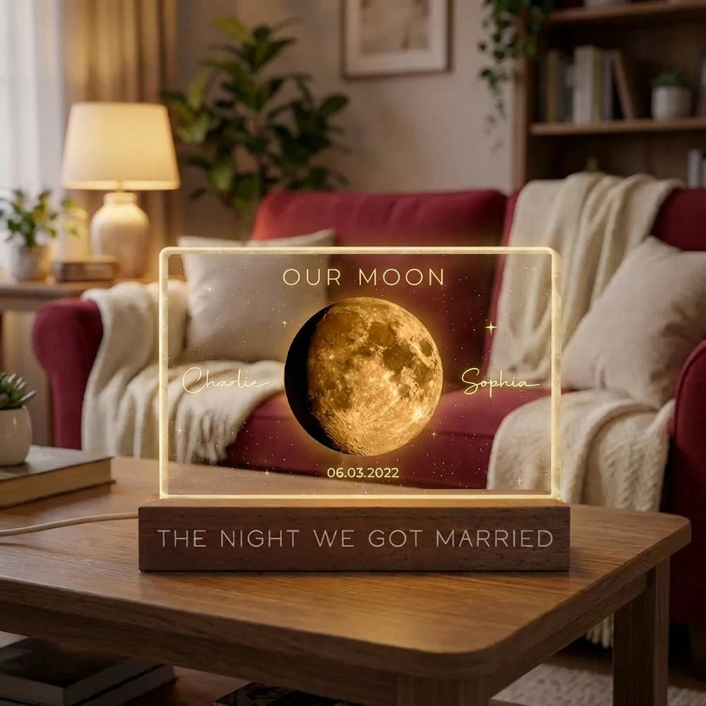 Personalized Moon Lamp for Couples with Custom Date and Names - Wedding or Anniversary Gift Plaque MagicInPrints