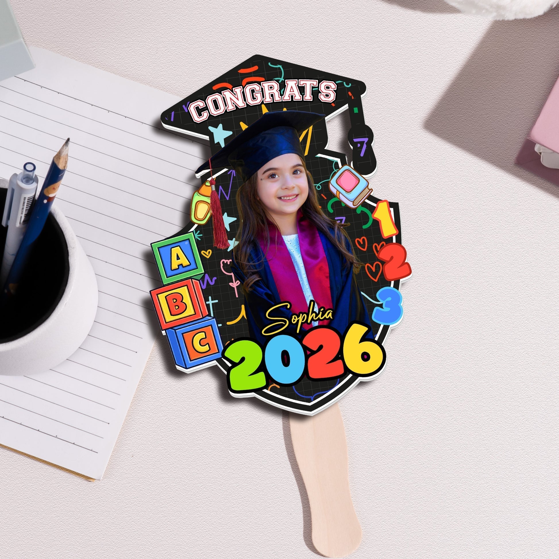 Personalized Graduation Fan for Kids - Custom Photo and Year - Graduation Celebration Stationery MagicInPrints
