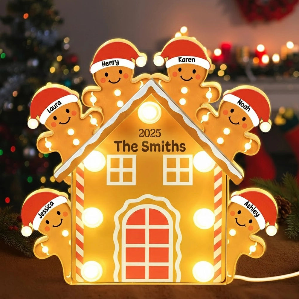 Personalized Gingerbread Family LED Light Decoration - Christmas Home Decor Plaque MagicInPrints