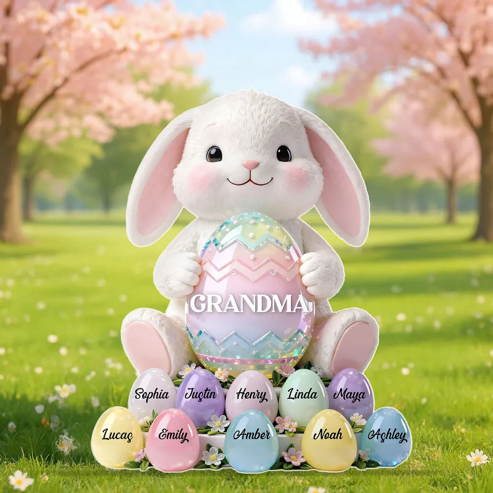 Personalized Easter Bunny Figurine for Grandma - Custom Family Names Decoration Plaque MagicInPrints