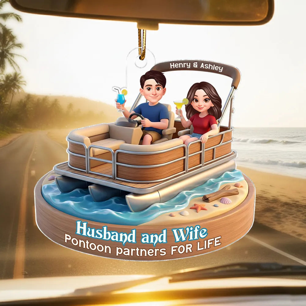 Personalized Couple Car Ornament - Pontoon Partners for Life Car Hanger MagicInPrints
