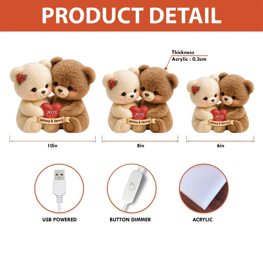 Personalized LED Teddy Bear Lamp for Couples with Custom Names - Romantic Gift Plaque MagicInPrints