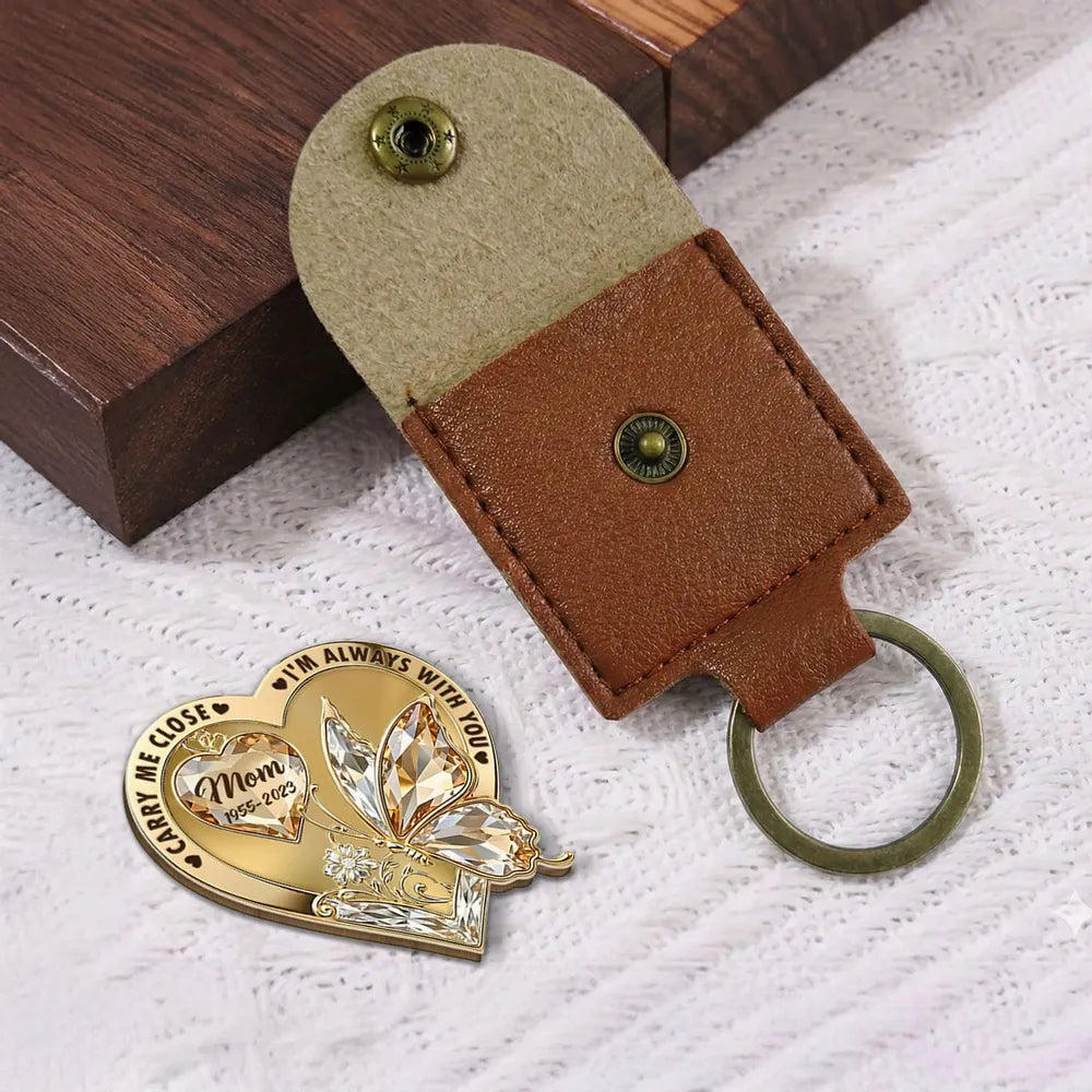 Engraved Memorial Keychain for Mom - Heart Shape with Butterfly Design Keychain MagicInPrints
