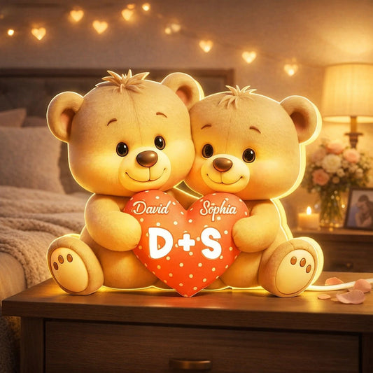 Personalized Teddy Bear LED Night Light for Couples - Romantic Gift Plaque MagicInPrints