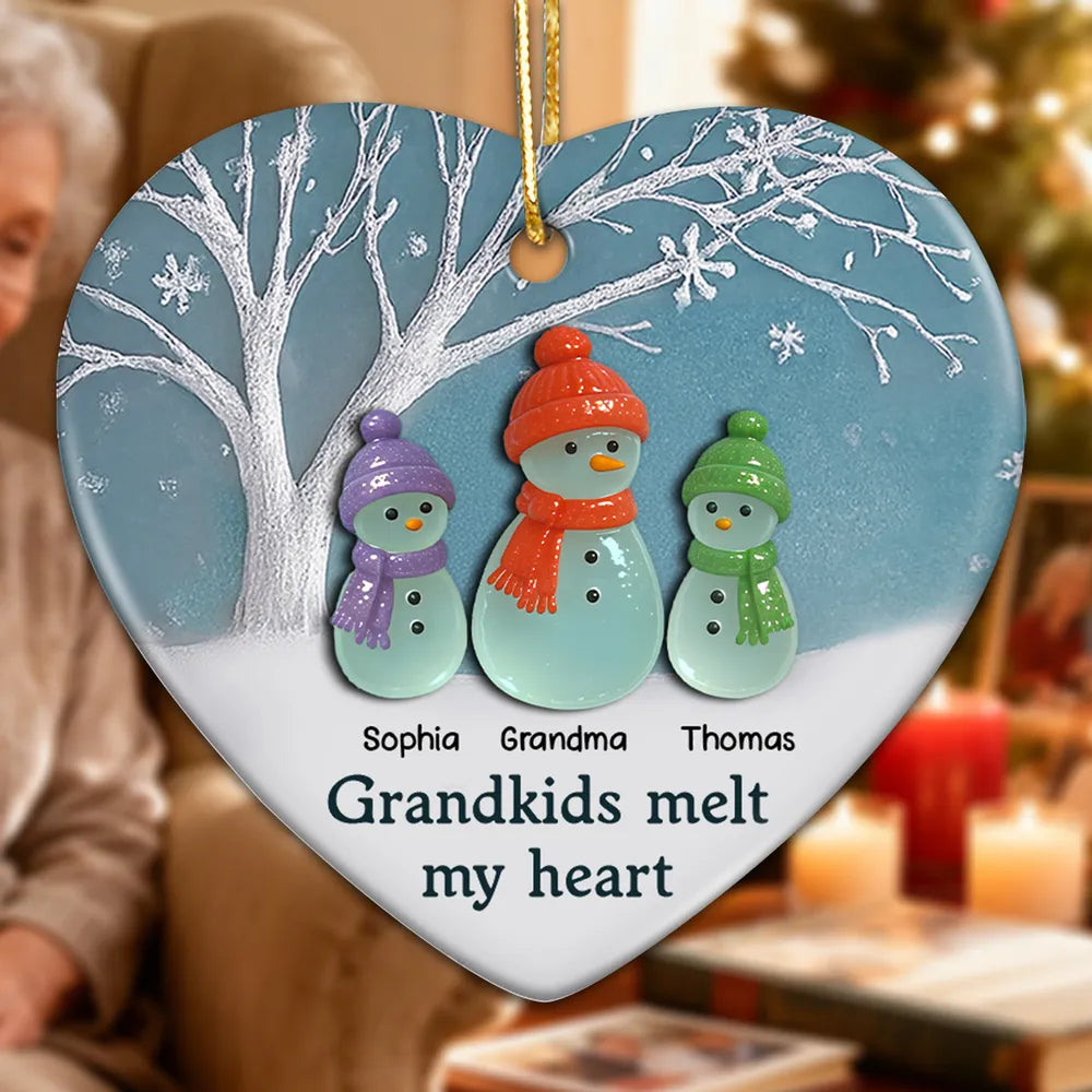 Personalized Heart Ornament for Grandparents with Snowman Family - Christmas Gift Ornament MagicInPrints