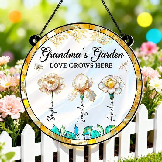Personalized Garden Sign for Grandma - Floral Design with Names - Perfect for Mother's Day Ornament MagicInPrints