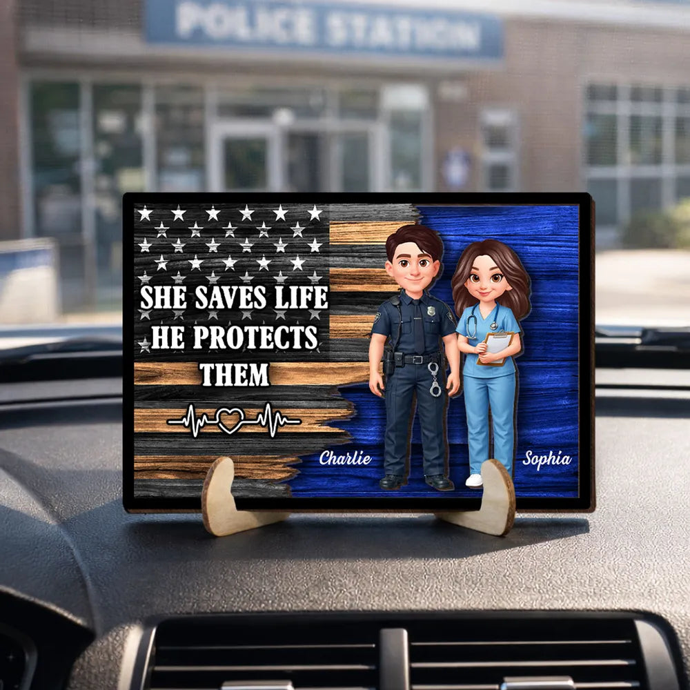 Personalized Police and Nurse Wooden Plaque for Couples - Appreciation Gift Plaque MagicInPrints