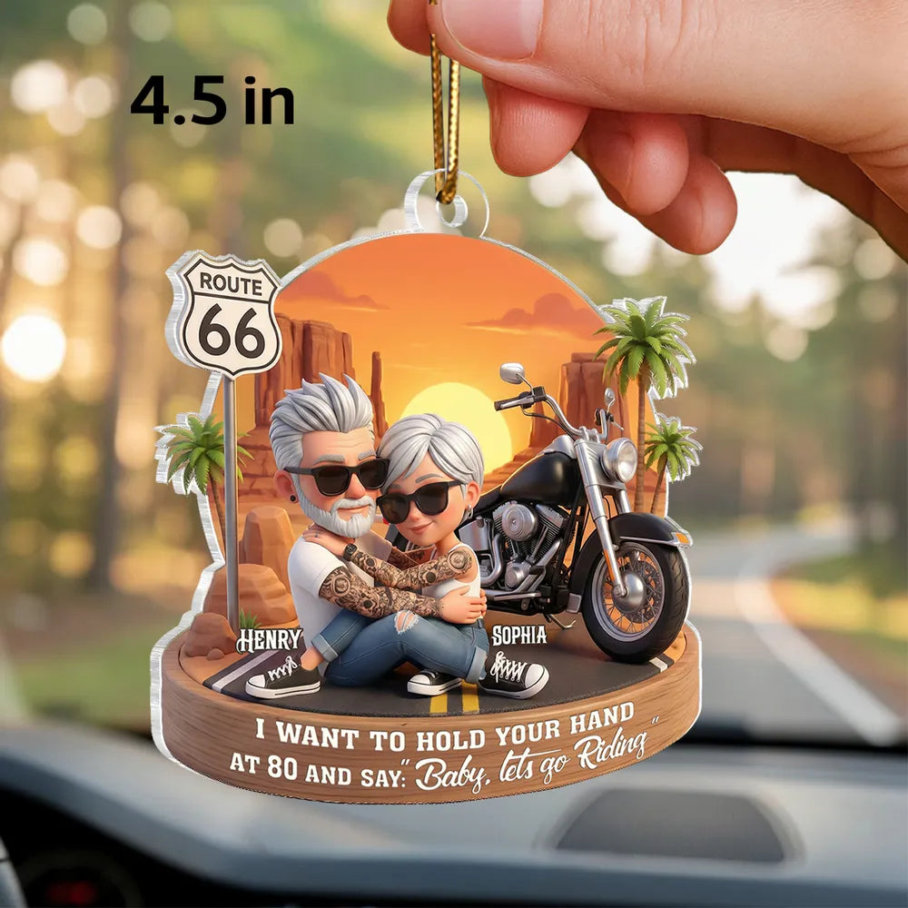 Personalized Motorcycle Couple Car Ornament for Seniors - Romantic Road Trip Gift Car Hanger MagicInPrints