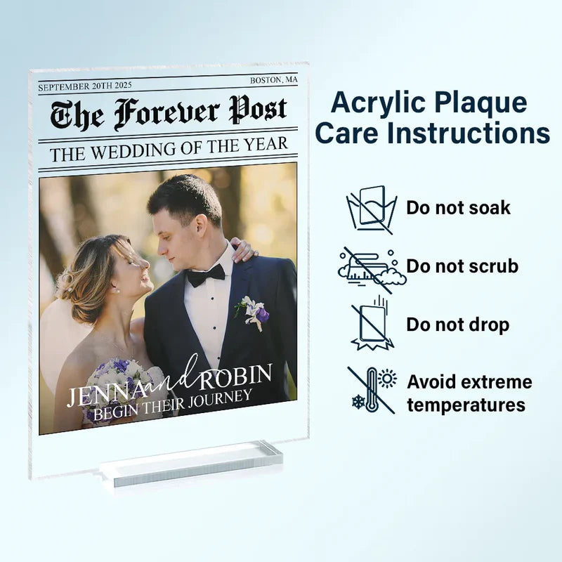 Personalized Wedding Newspaper Acrylic Sign for Couples - Wedding Keepsake Plaque MagicInPrints