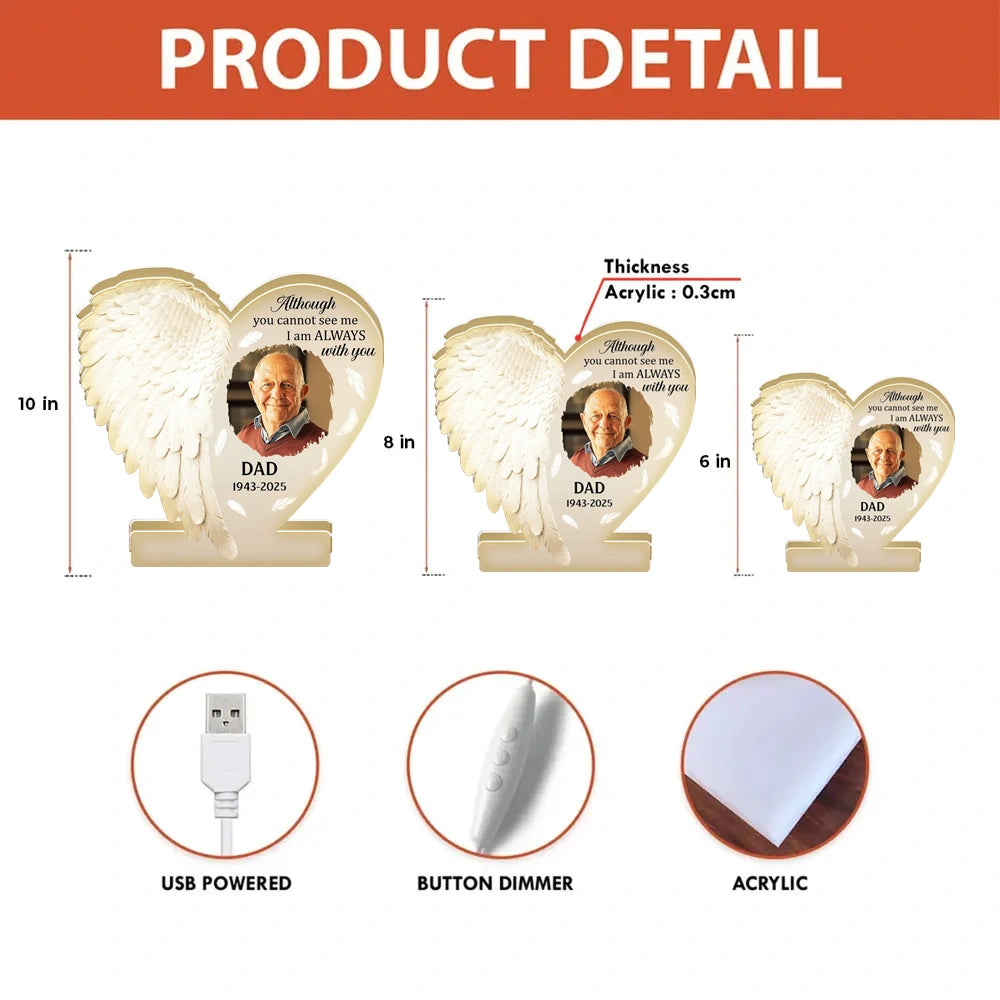 Personalized Memorial LED Lamp for Dad with Angel Wings - Sentimental Tribute Plaque MagicInPrints
