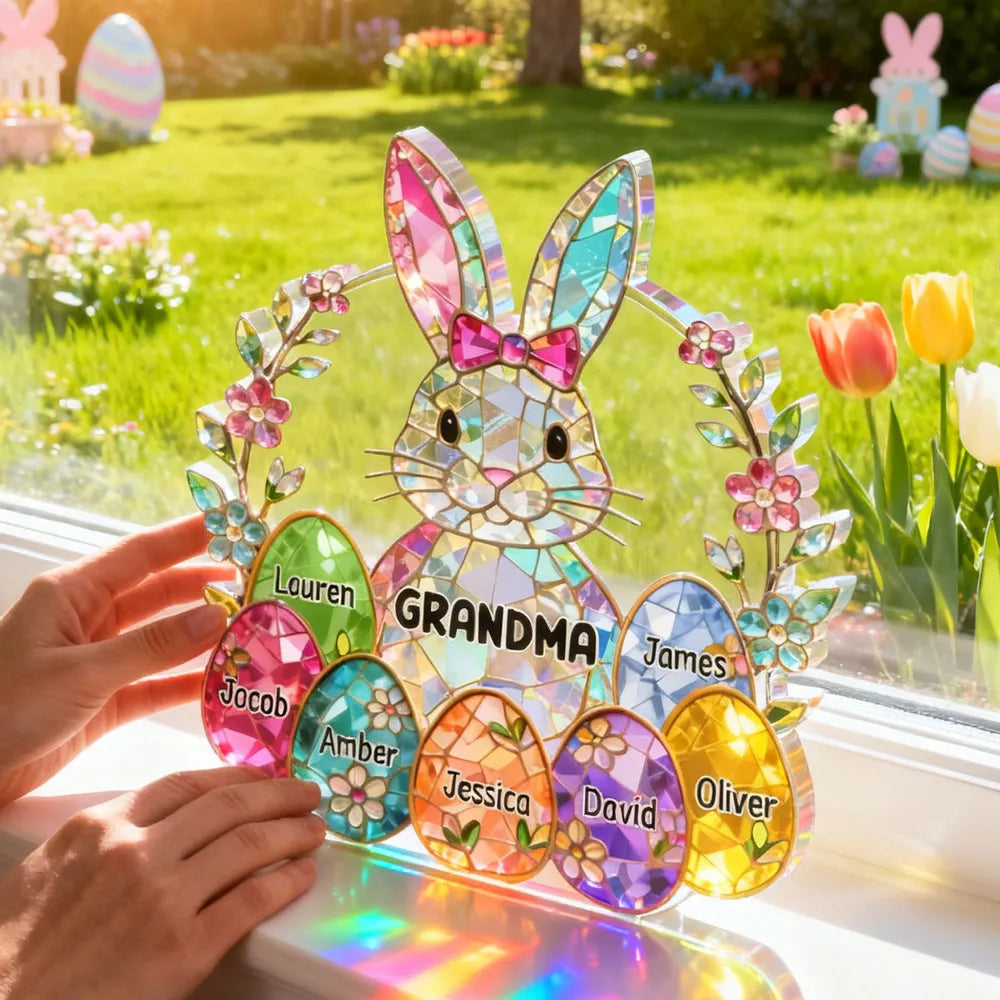Custom Stained Glass Bunny Suncatcher for Grandma - Easter Decor Plaque MagicInPrints