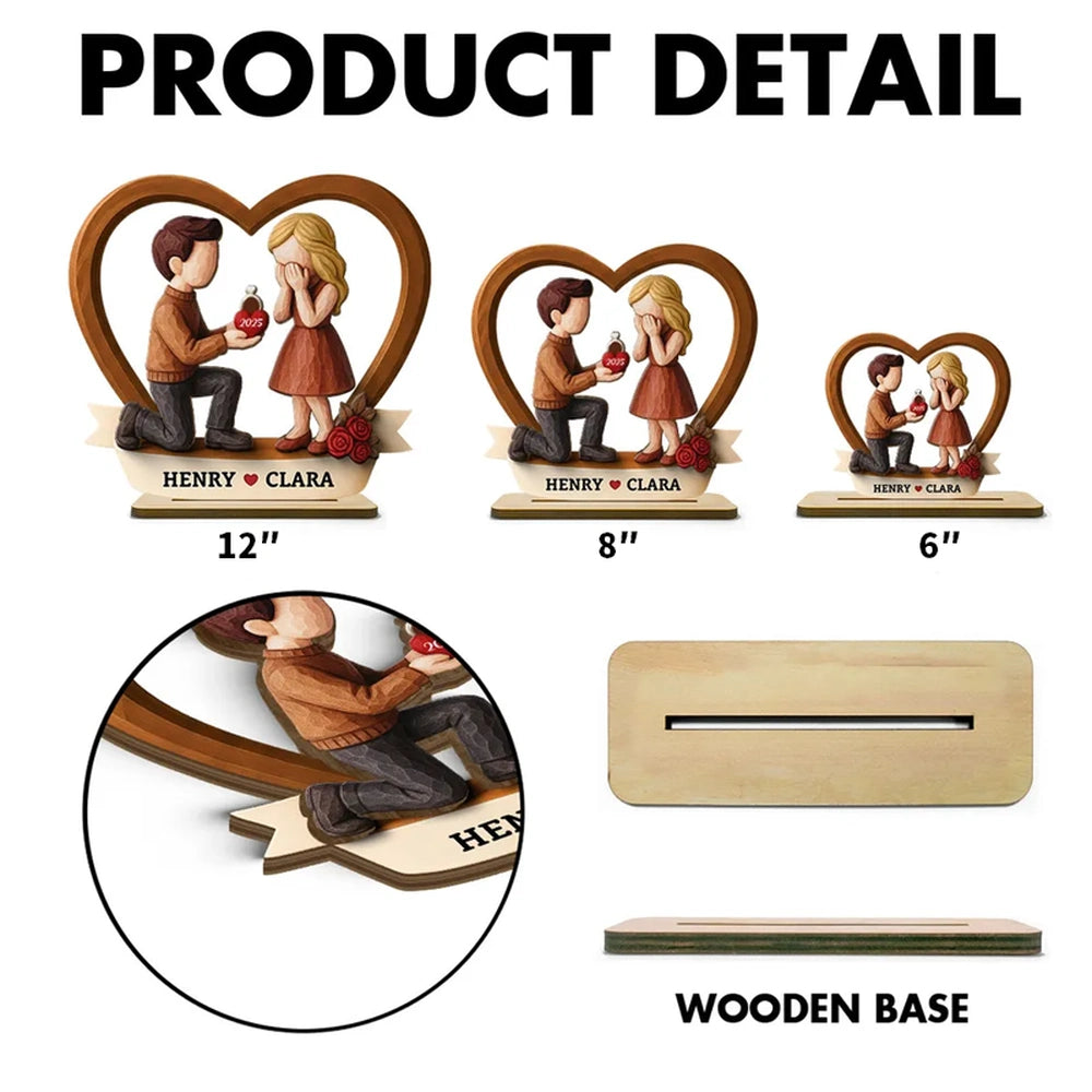 Personalized Wooden Couple Figurine Proposal Gift - Engagement Keepsake Plaque MagicInPrints