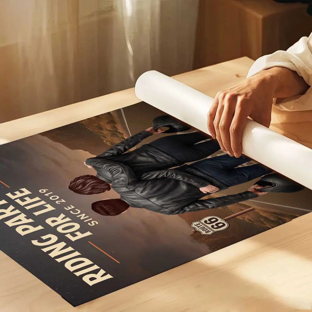 Personalized Couple Biker Poster for Motorcycle Enthusiasts - Anniversary Gift Poster or Canvas MagicInPrints