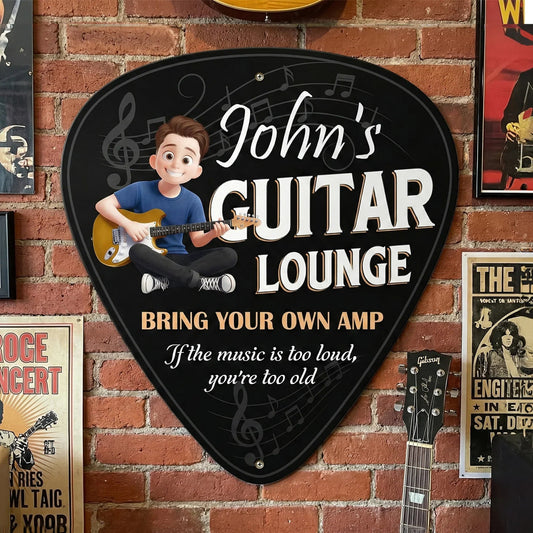 Personalized Guitar Lounge Metal Sign for Music Lovers - Home Decor Sign MagicInPrints