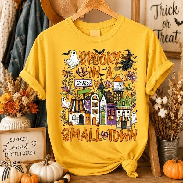 Personalized Halloween Tee Custom Small Town Scene Gift