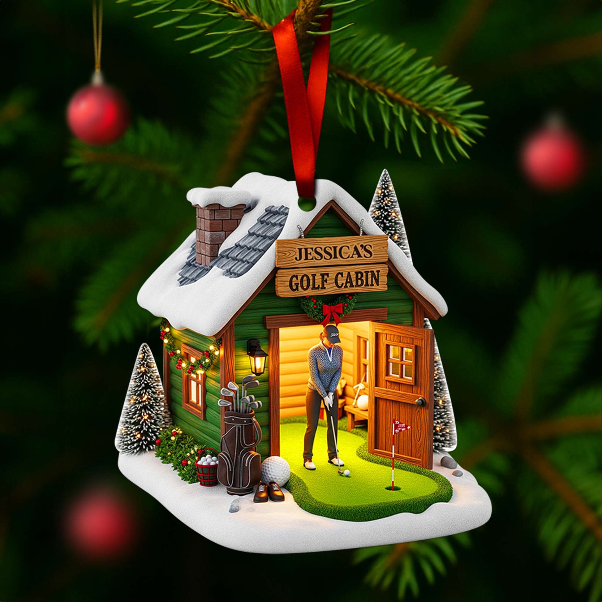 Golf Cabin Christmas Ornament - Personalized Gift For Golfers Ornament MagicInPrints