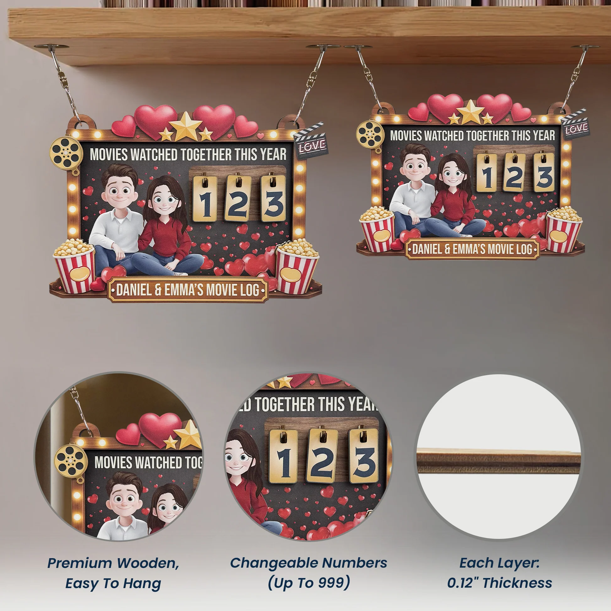 Personalized Couples Movie Log Sign - Romantic Movie Night Decor Sign MagicInPrints