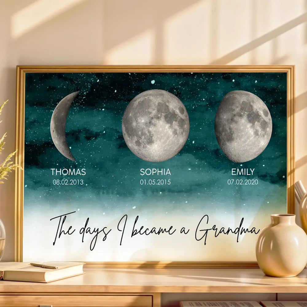 Personalized Moon Phase Print for Grandma - Sentimental Gift Poster or Canvas MagicInPrints
