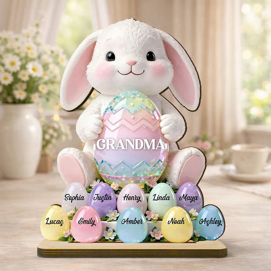 Personalized Easter Bunny Figurine for Grandma - Family Names Display Plaque MagicInPrints