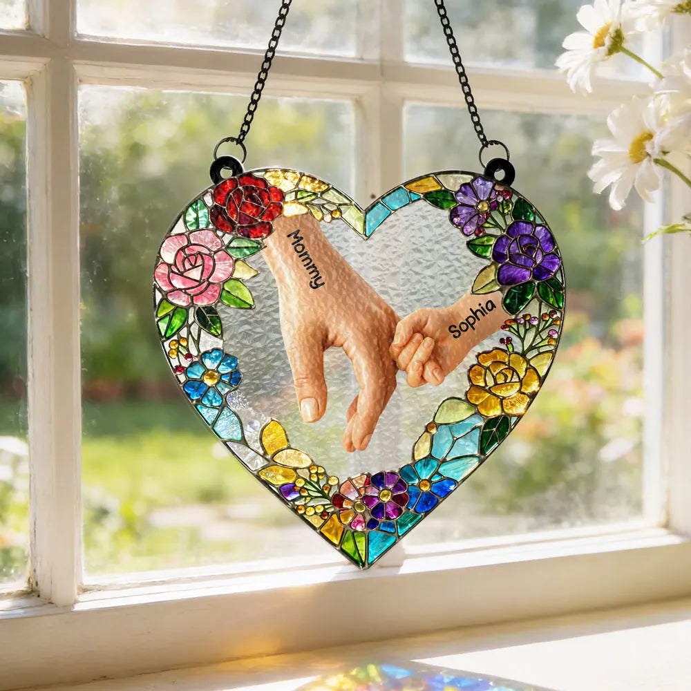 Personalized Heart-Shaped Stained Glass Sun Catcher for Mom - Mother's Day Gift Ornament MagicInPrints