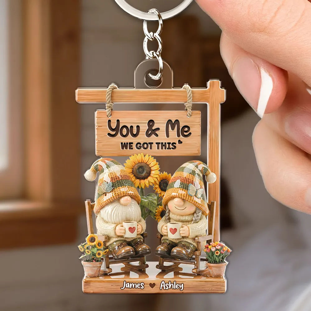 Personalized Gnome Keychain for Couples - Romantic Gift with Sunflower Design Keychain MagicInPrints