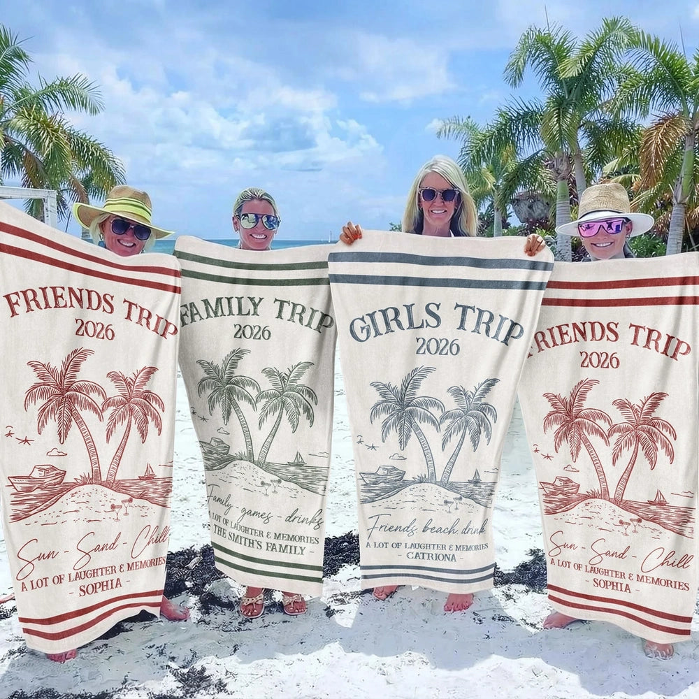 Custom Beach Towels for Friends and Family Trips 2026 - Personalized Vacation Souvenirs Beachwear MagicInPrints
