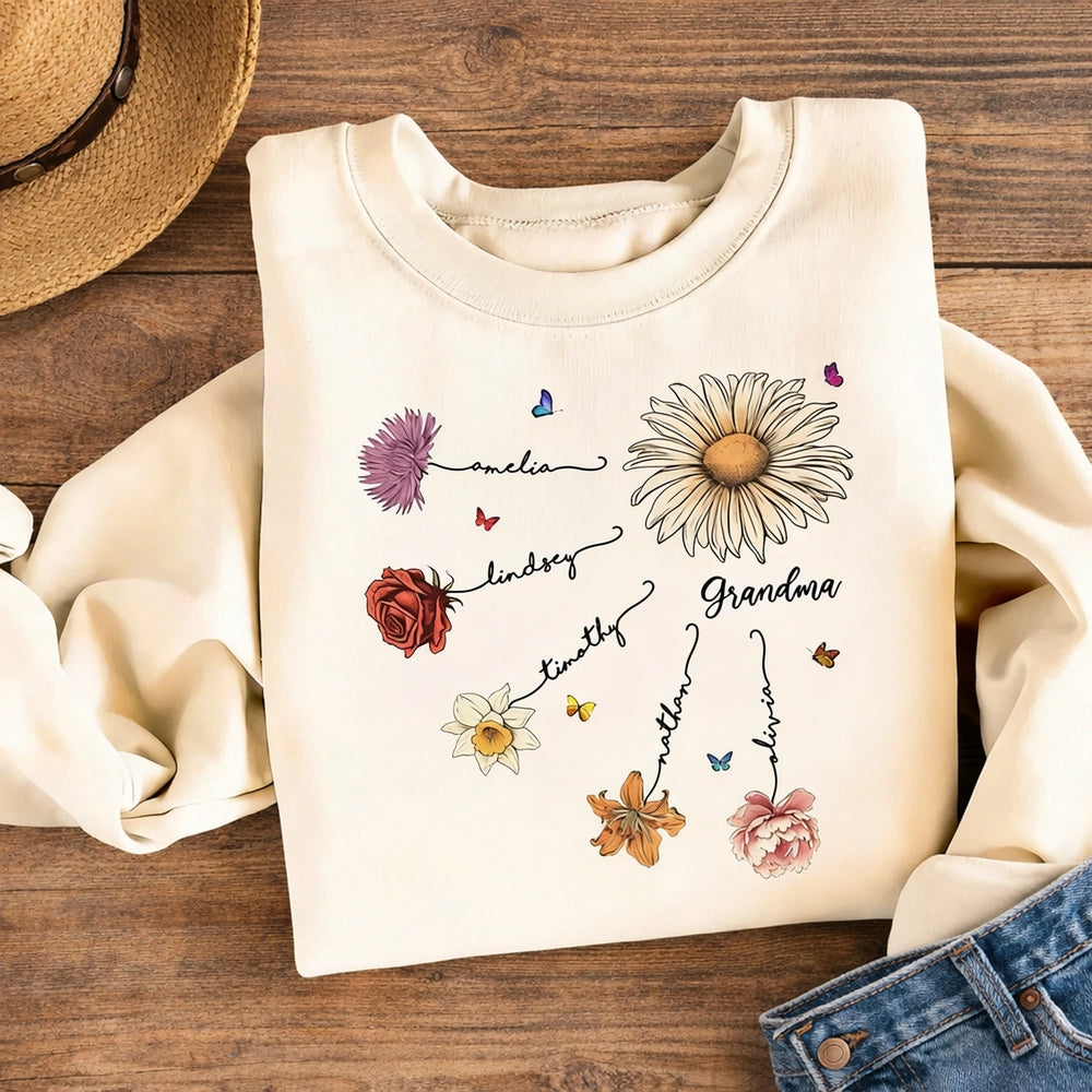Personalized Family Flower Sweatshirt for Grandma - Sentimental Gift Cloth MagicInPrints