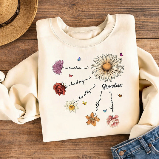 Personalized Family Flower Sweatshirt for Grandma - Sentimental Gift Cloth MagicInPrints
