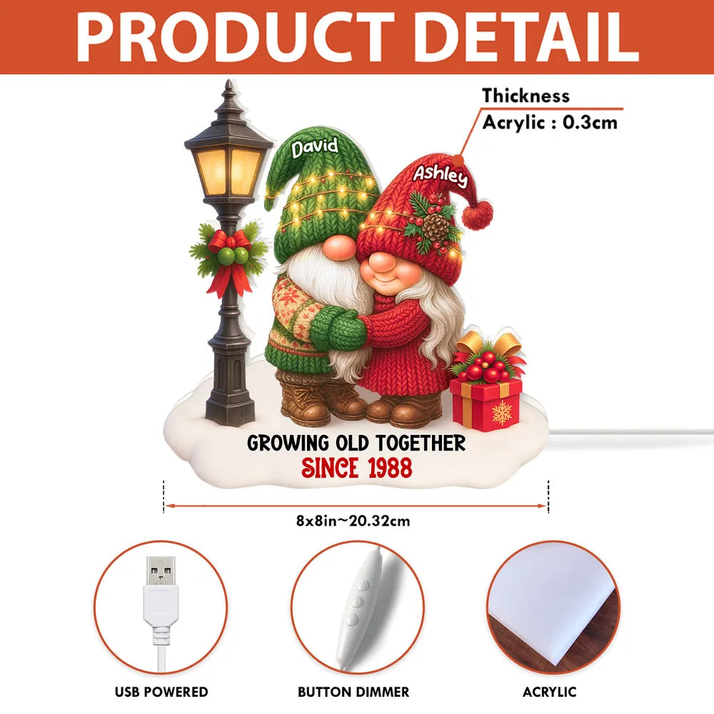 Personalized LED Gnome Couple Lamp for Couples - Anniversary Gift Plaque MagicInPrints