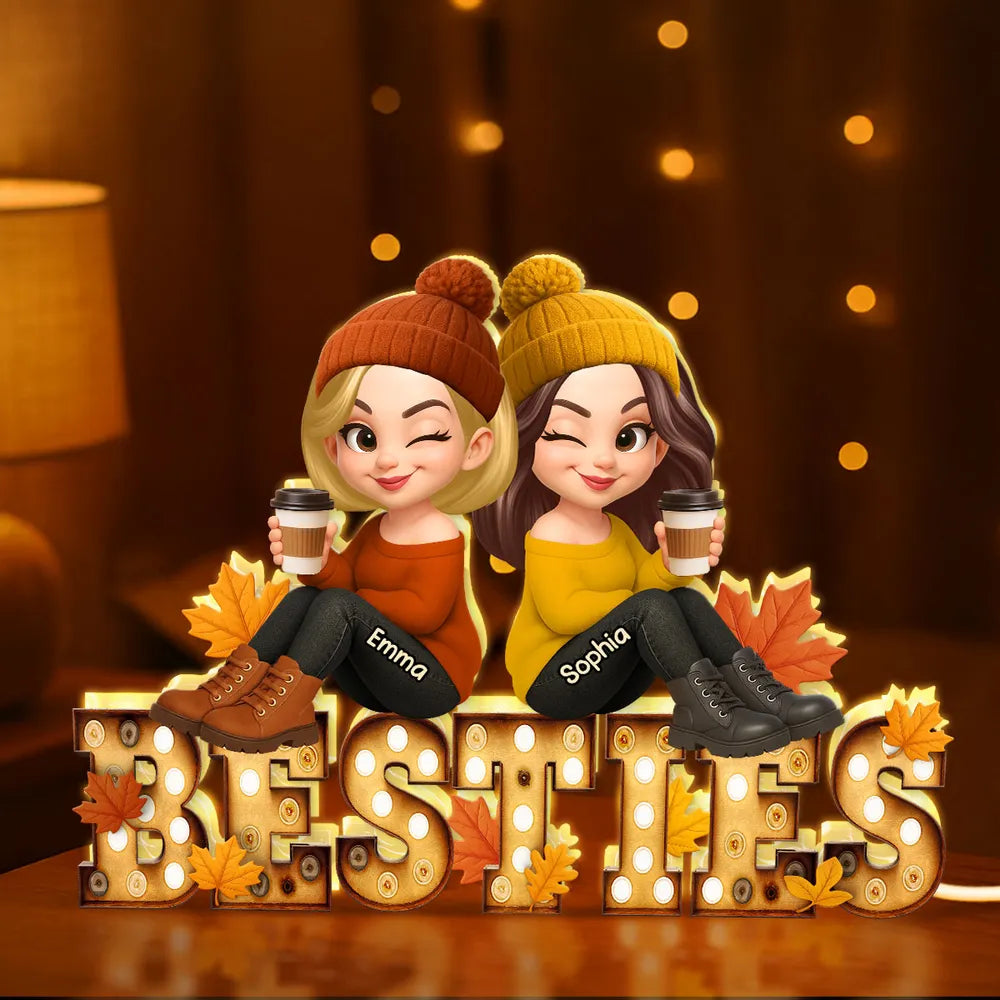 Personalized Best Friends LED Sign for Girls - Cozy Fall Decor Plaque MagicInPrints