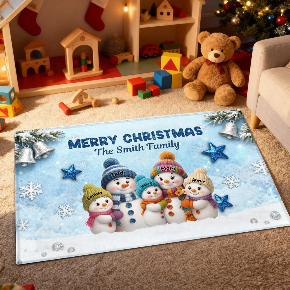 Personalized Family Christmas Doormat Snowman Theme - Holiday Decor Doormat MagicInPrints