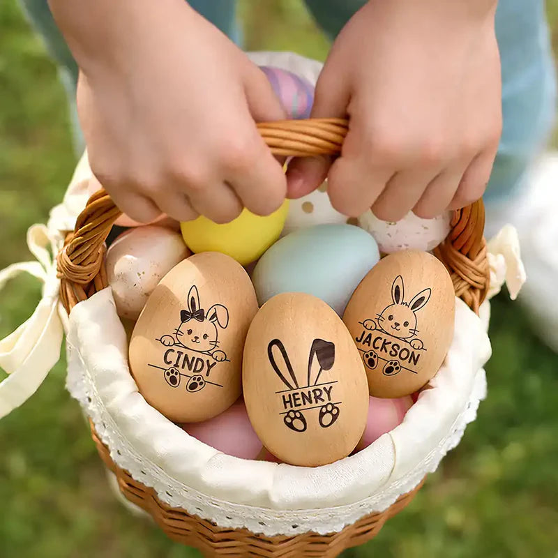 Personalized Wooden Easter Eggs for Kids with Bunny Design - Easter Basket Gift Musical Instruments MagicInPrints