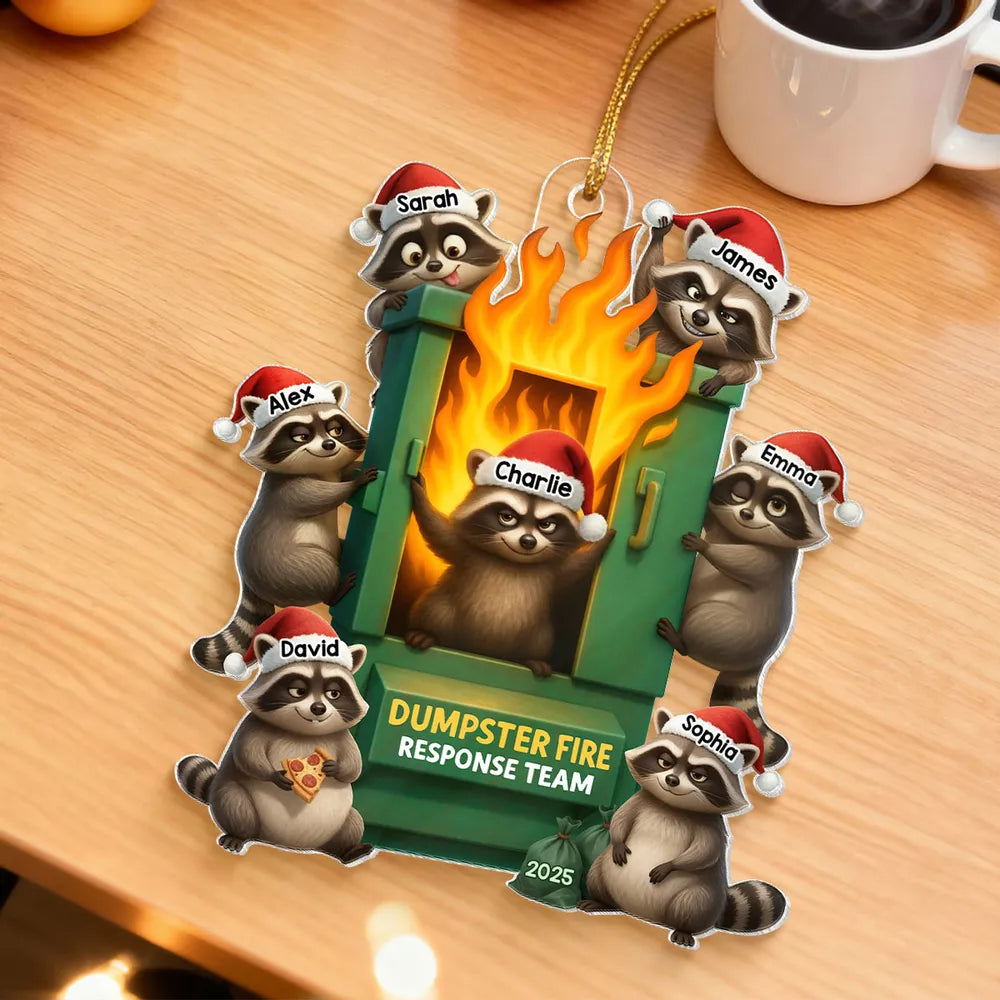 Personalized Raccoon Dumpster Fire Ornament for Family Humor - Christmas 2025 Ornament MagicInPrints