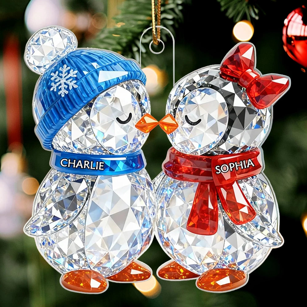 Personalized Crystal Penguin Couple Ornament for Christmas - Custom Names Ornament MagicInPrints