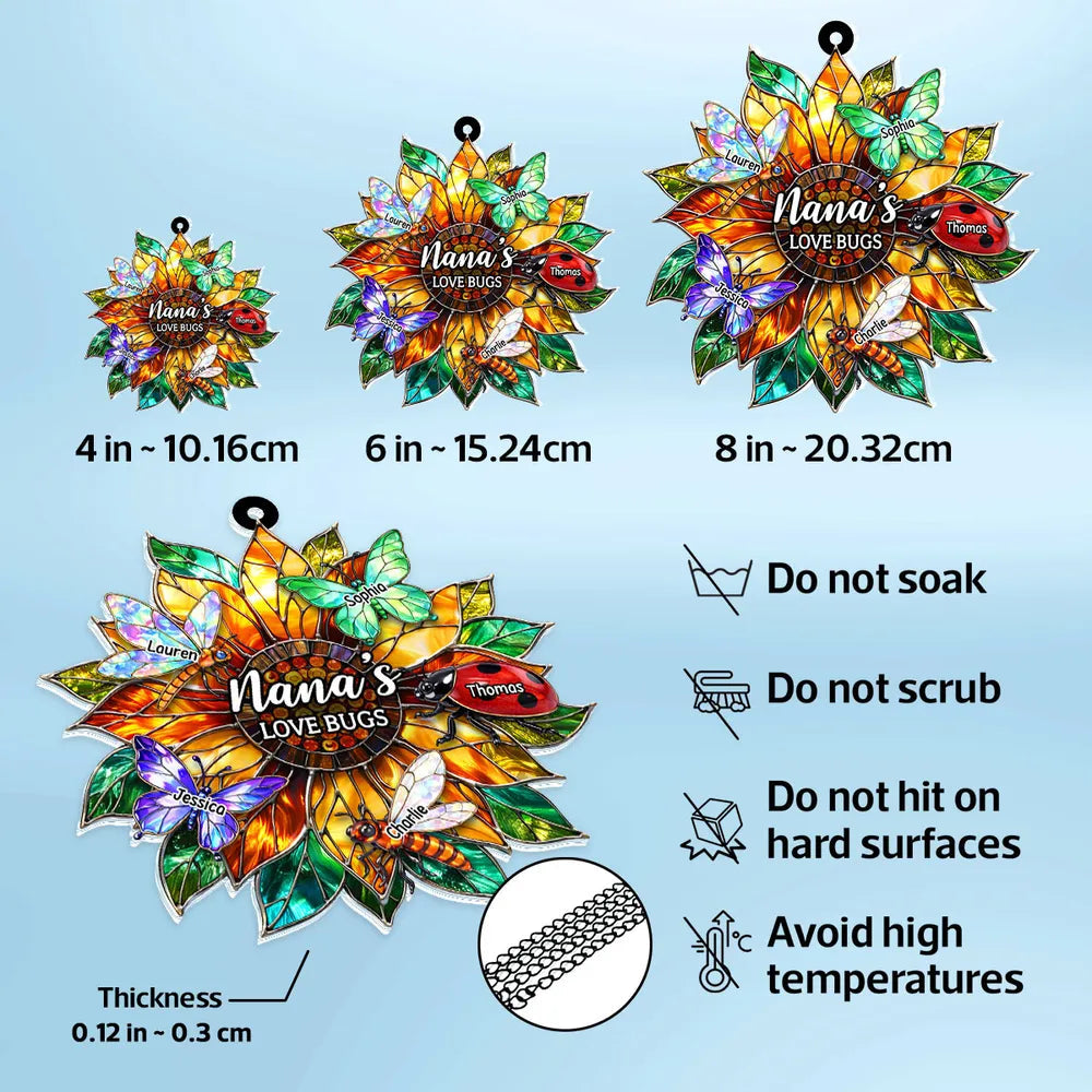 Personalized Stained Glass Suncatcher for Nana - Love Bugs Design Ornament MagicInPrints