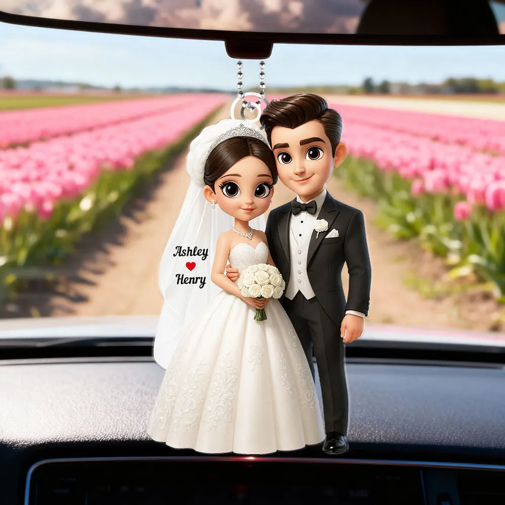 Personalized Wedding Couple Car Ornament for Newlyweds - Romantic Keepsake Car Hanger MagicInPrints
