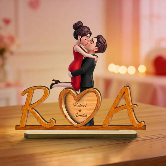 Personalized Couple Figurine Wooden Initials Decor - Romantic Gift Plaque MagicInPrints