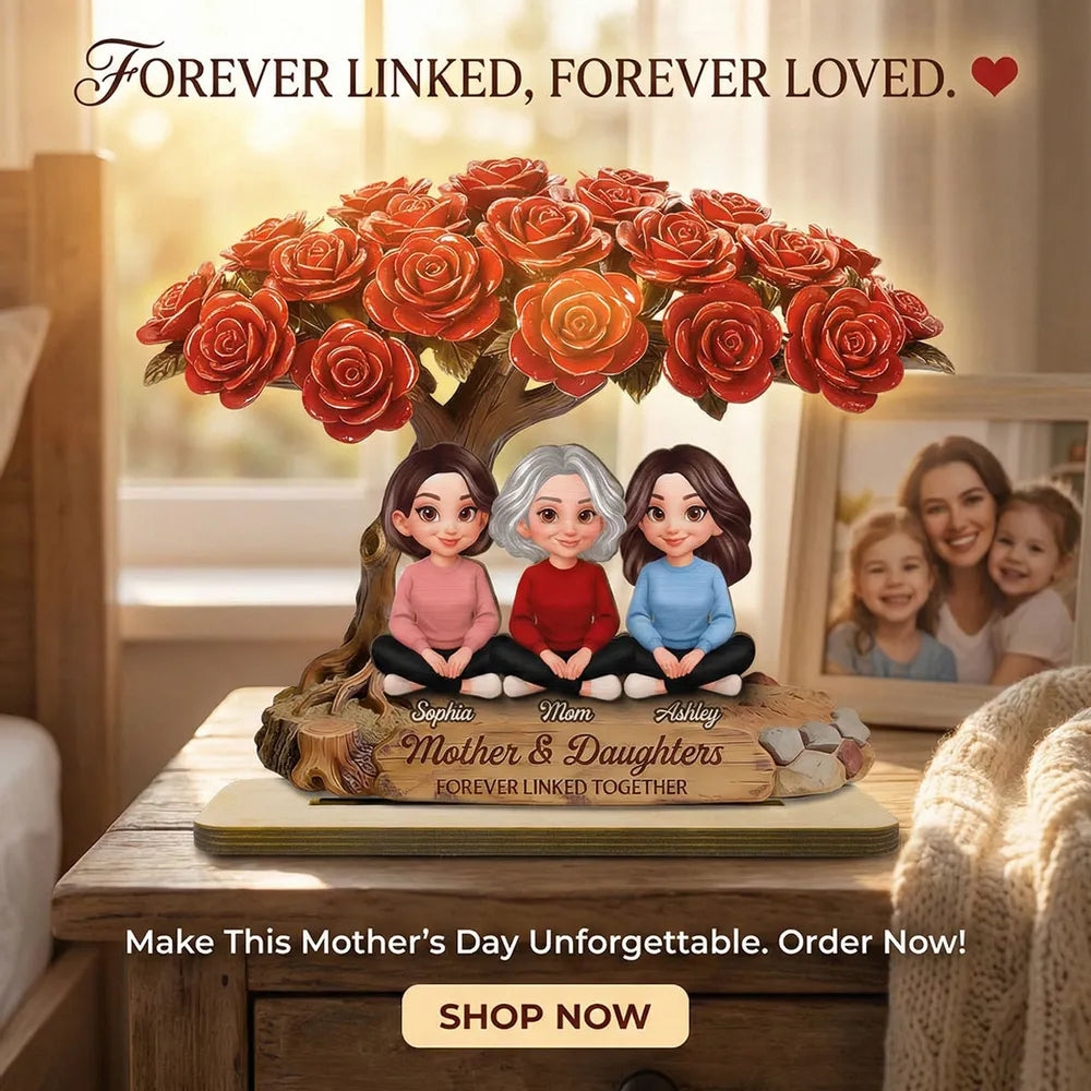 Personalized Mother & Daughters Figurine with Rose Tree - Sentimental Family Gift Plaque MagicInPrints